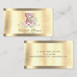 Carte De Visite Boulangerie Mixer Flower Gold Stripe