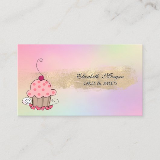 Carte De Visite Boulangerie moderne Cupcake Brosse Holographique (Devant)