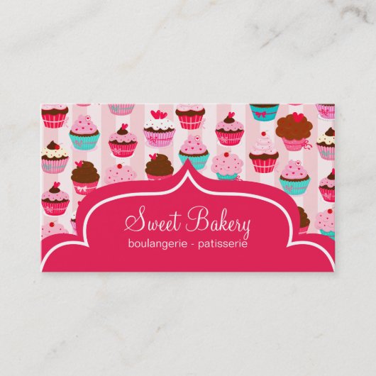 Carte De Visite Boulangerie moderne de cupcakes roses (Devant)