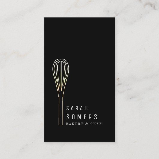 Carte De Visite Boulangerie moderne Parties scintillant d'or Whisk (Devant)