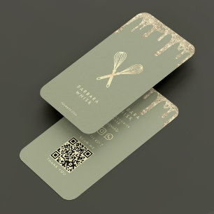 Carte De Visite Boulangerie moderne Pâtisserie Sage Gold Whisk Dri