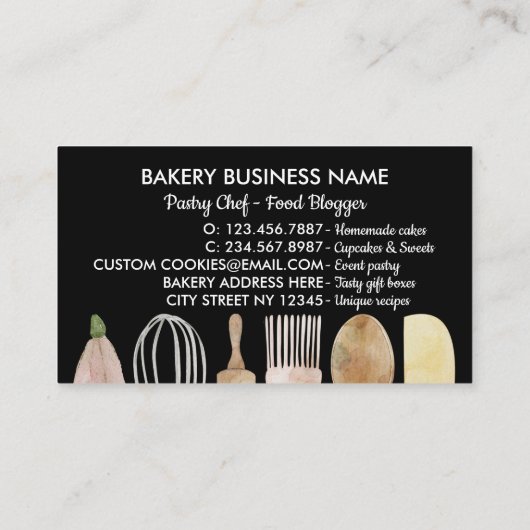 Carte De Visite Boulangerie noire outil pâtisserie cake cuisine lo (Dos)