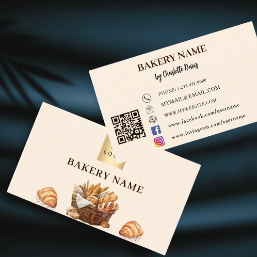 Carte De Visite Boulangerie pâte à pain crème beige QR code logo