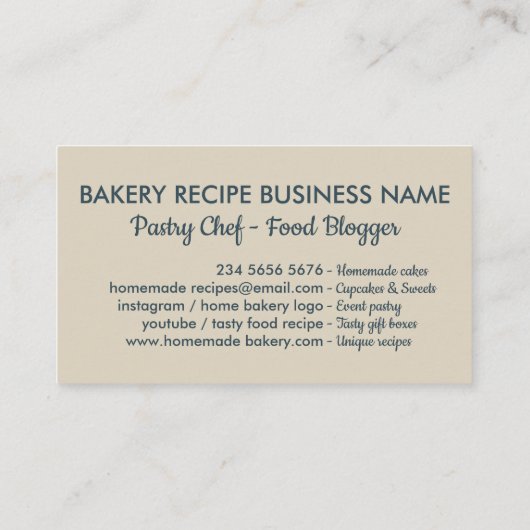 Carte De Visite Boulangerie pâtisserie chef savoureuse décoration (Dos)