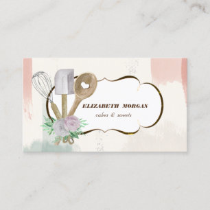 Carte De Visite Boulangerie Pâtisserie Outils à main Aquarelle Bro