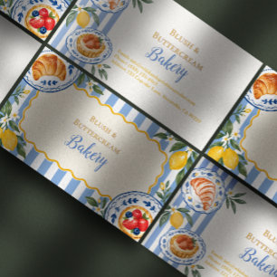 Carte De Visite Boulangerie Pâtisserie Rayure Bleue au Citron