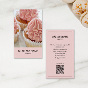 Carte De Visite Boulangerie Photo personnalisée QR Code rose