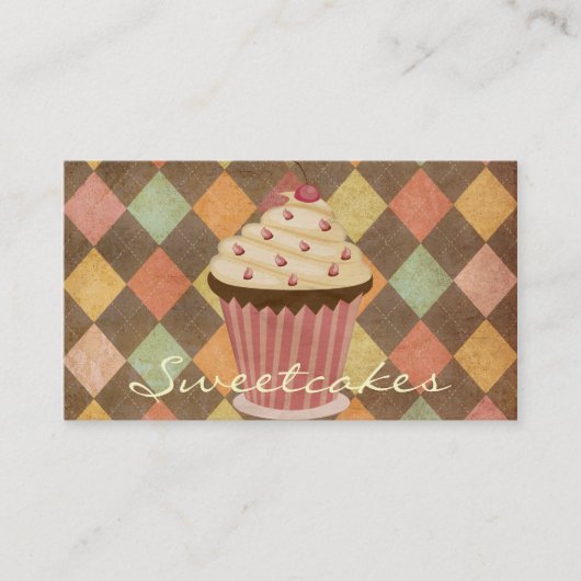 Carte De Visite Boulangerie Retro Jacquard Cupcake (Devant)
