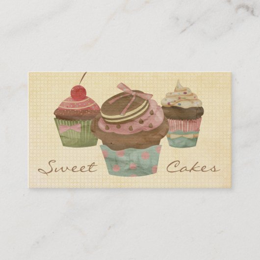 Carte De Visite Boulangerie Rétro Three Cupcake (Devant)