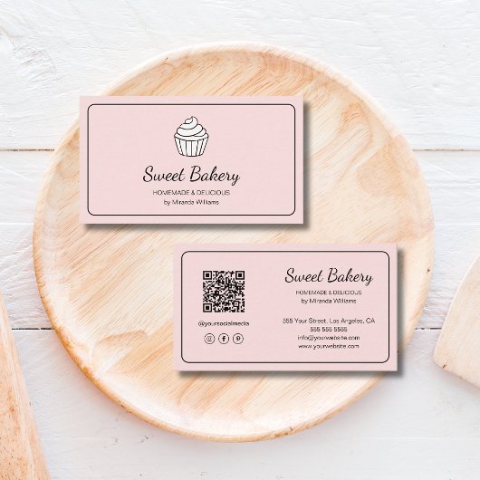 Carte De Visite Boulangerie Rose Cupcake Moderne