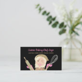 Carte De Visite Boulangerie rose Jaune Noir Fille Chef Pâtisserie (Debout devant)