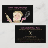 Carte De Visite Boulangerie rose Jaune Noir Fille Chef Pâtisserie (Devant / Derrière)
