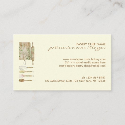 Carte De Visite Boulangerie Rustique Floral mignon chef vanille cr (Dos)