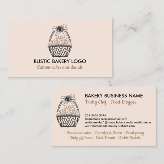 Carte De Visite Boulangerie Rustique Rosée Noisette (Devant / Derrière)