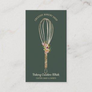 Carte De Visite Boulangerie Rustique Whisk Floral sauge vert or ru