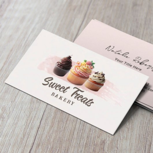 Carte De Visite Boulangerie sucrée Cute Cupcakes Blush Rose