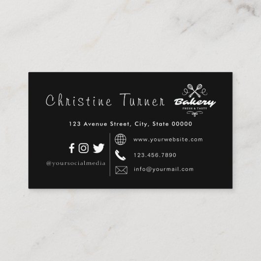 Carte De Visite Boulangerie sur mesure simple en noir et blanc (Dos)