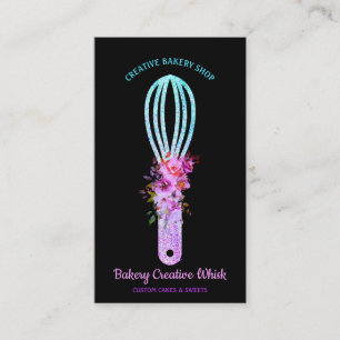 Carte De Visite Boulangerie Whisk étincelant turquoise Noir