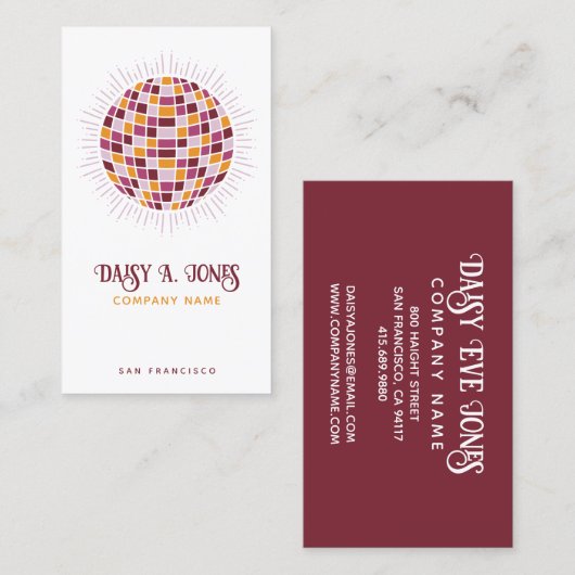 Carte De Visite Boule Boho Disco (Devant / Derrière)