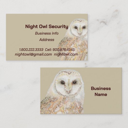 Carte De Visite Boule d'aquarelle Chouette de sécurité Chouette de (Devant / Derrière)