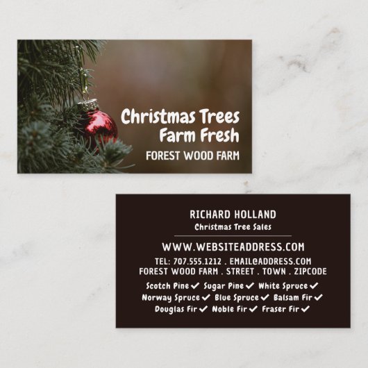 Carte De Visite Boule de Noël, Vente d'arbres de Noël (Devant / Derrière)
