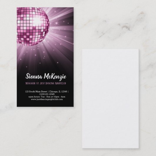Carte De Visite Boule Disco rose (Devant / Derrière)