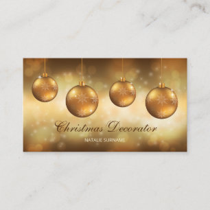 Carte De Visite Boules de Noël jaune doré sur bokeh jaune