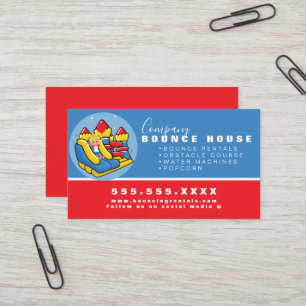 Carte De Visite Bounce House Logo de la fête Location Rouge Bleu