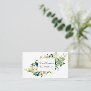 Carte De Visite Bouquet aquarelle bleu professionnel et rose pâle