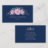 Carte De Visite Bouquet bleu bleu bleu rose floral Aquarelle (Devant / Derrière)
