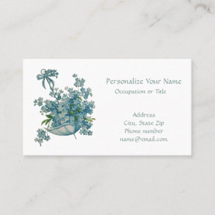 Carte De Visite Bouquet bleu floral Vintage Parasol