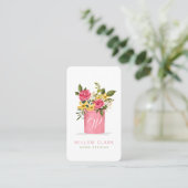 Carte De Visite Bouquet d'aquarelle Monogramme Rose en pots (Debout devant)
