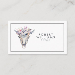 Carte De Visite Bouquet de crâne et de fleurs tribales Boho Bull