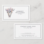Carte De Visite Bouquet de crâne et de fleurs tribales Boho Bull (Devant / Derrière)
