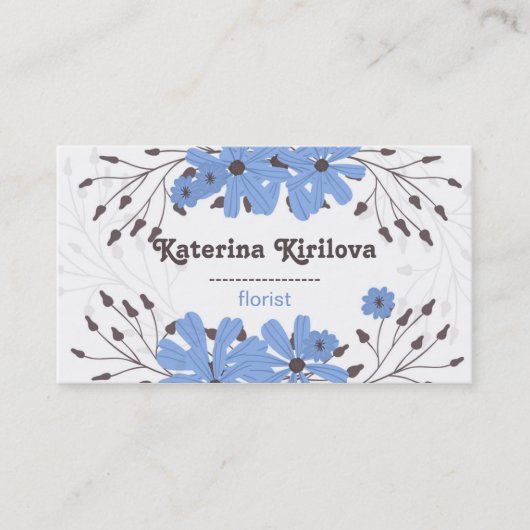 Carte De Visite Bouquet de fleurs bleues et bourgeons floraux (Devant)