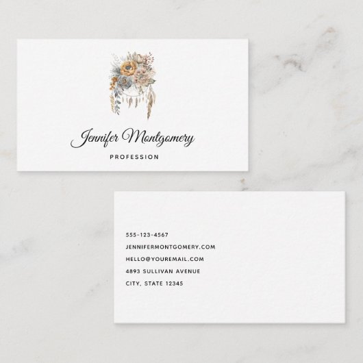 Carte De Visite Bouquet de fleurs Boho et Dreamcatcher (Devant / Derrière)