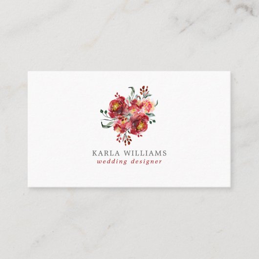 Carte De Visite Bouquet de fleurs de jardin rouge profond (Devant)