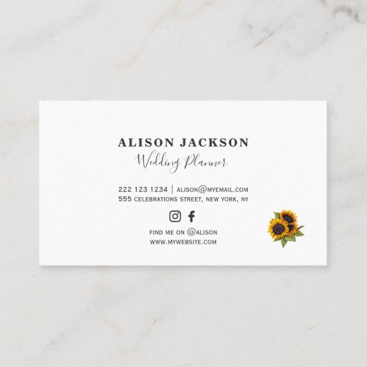 Carte De Visite Bouquet de fleurs de soleil moderne élégant planif (Dos)