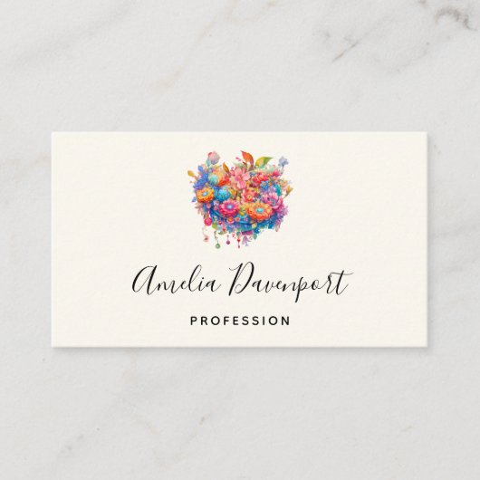 Carte De Visite Bouquet de fleurs en rose orange et bleu Boho (Devant)