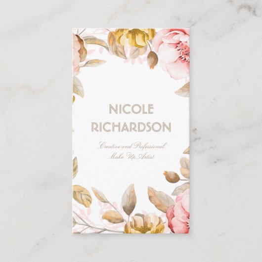 Carte De Visite Bouquet de flush et or Aquarelle Fleurs Bouquet Él (Devant)
