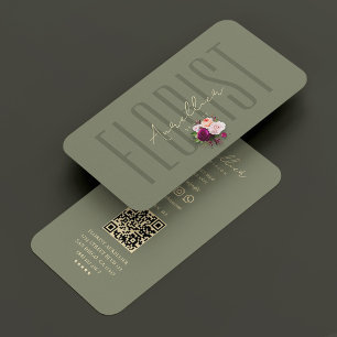 Carte De Visite Bouquet Fleuriste Boutique Sage Vert Moderne
