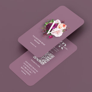 Carte De Visite Bouquet floral de lettres majuscules rose poudré e