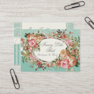 Carte De Visite Bouquet Floral Rose vintage Aqua moderne