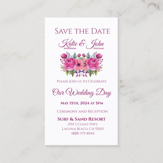 Carte De Visite Bouquet-mariage de fleurs d'aquarelle Enregistrer  (Devant)