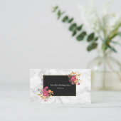 Carte De Visite Bouquets de coin rose floral sur cadre noir (Debout devant)