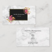 Carte De Visite Bouquets de coin rose floral sur cadre noir (Devant / Derrière)