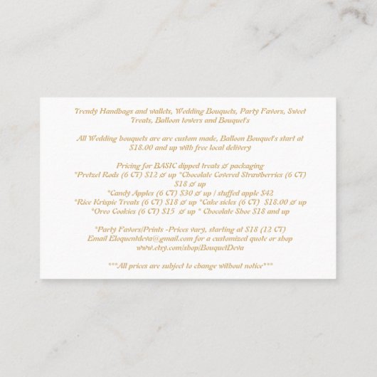 Carte De Visite Bouquets Eloquent Deva - Commande personnalisée (Dos)