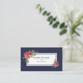 Carte De Visite Bouquets floraux Boho - bleu marine et blanc (Debout devant)