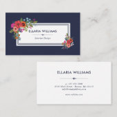 Carte De Visite Bouquets floraux Boho - bleu marine et blanc (Devant / Derrière)