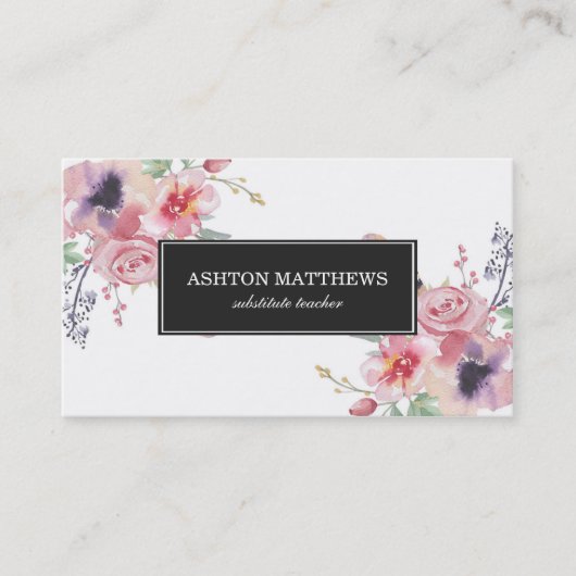 Carte De Visite Bouquets floraux d'aquarelle de Boho (Devant)